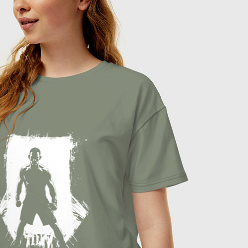 Женская футболка оверсайз Тони Фергюсон силуэт в белом / Авокадо – фото 3