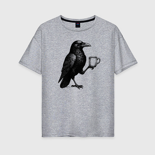 Женская футболка оверсайз Черный ворон с кофе / Меланж – фото 1