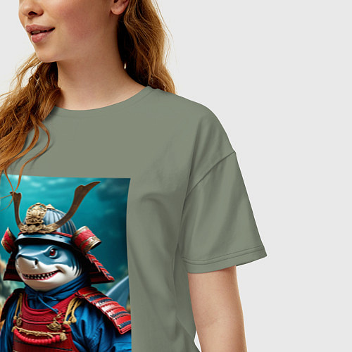 Женская футболка оверсайз Акулини асасини - самурай мем / Авокадо – фото 3