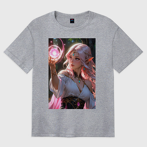 Женская футболка оверсайз Нежная эльфийка с магической сферой / Меланж – фото 1