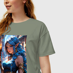 Футболка оверсайз женская Прекрасная эльийка-маг с посохом, цвет: авокадо — фото 2