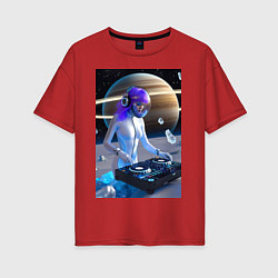 Футболка оверсайз женская Девушка космо DJ с сатурном, цвет: красный