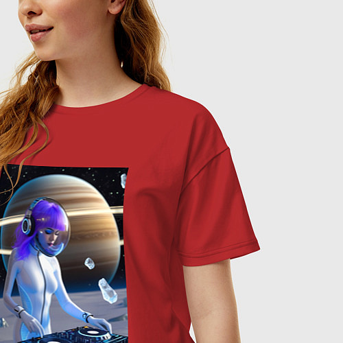 Женская футболка оверсайз Девушка космо DJ с сатурном / Красный – фото 3