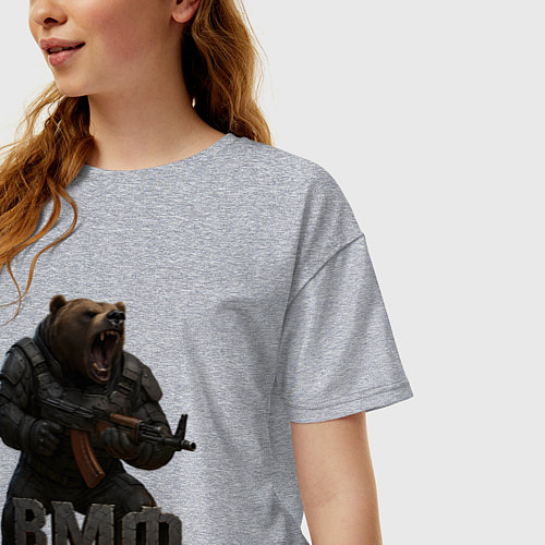 Женская футболка оверсайз ВМФ стреляющий медведь / Меланж – фото 3