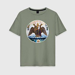 Футболка оверсайз женская Если ангел твой за твоим плечом то гром и молния т, цвет: авокадо