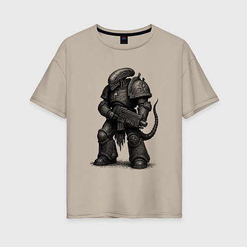 Женская футболка оверсайз Ксеноморф с болтером / Миндальный – фото 1