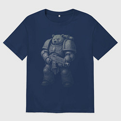 Футболка оверсайз женская Мишка космодесантник, цвет: тёмно-синий