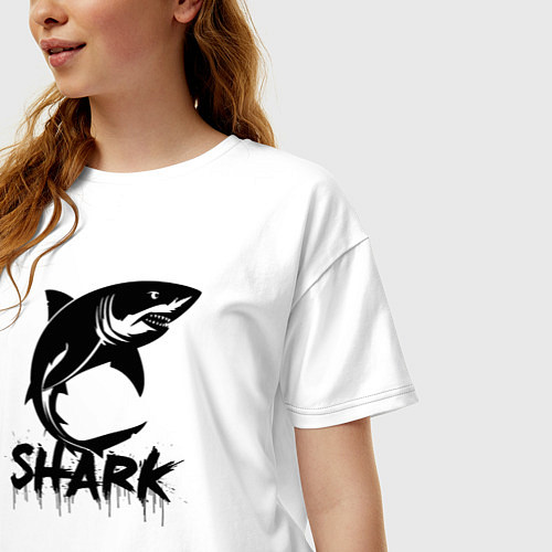 Женская футболка оверсайз Агрессивная акула / Белый – фото 3