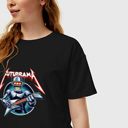 Футболка оверсайз женская Рок гитарист Бендер - нейроарт фантазия, цвет: черный — фото 2