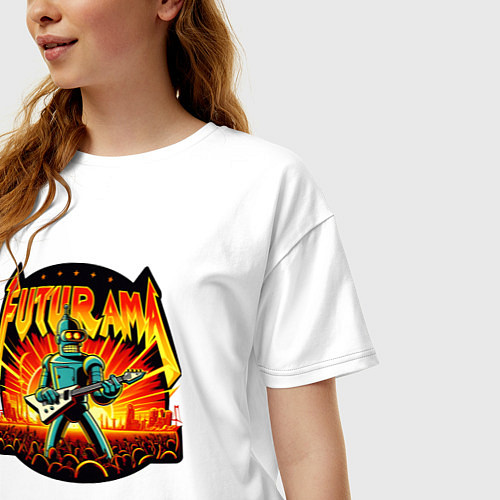 Женская футболка оверсайз Рок группа Футурама - гитарист Бендер / Белый – фото 3