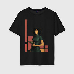 Футболка оверсайз женская Ретрофутуризм девушка с бластером поп-арт 1970-е, цвет: черный