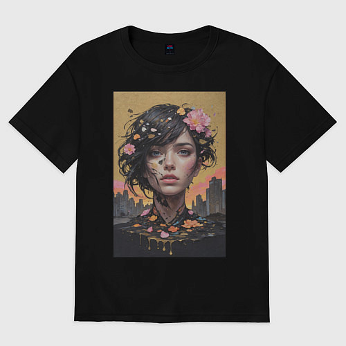 Женская футболка оверсайз Городская муза / Черный – фото 1