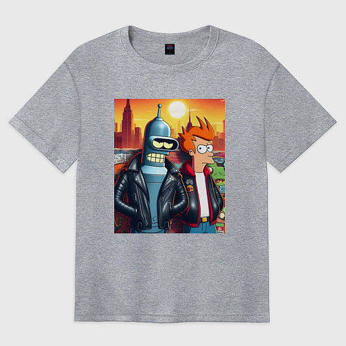 Женская футболка оверсайз Фрай и Бендер жители Нью-Йорка / Меланж – фото 1