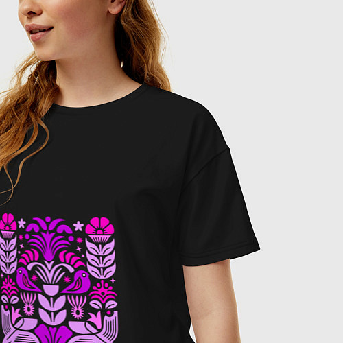 Женская футболка оверсайз Райские птицы сиреневые / Черный – фото 3