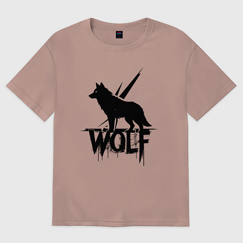 Женская футболка оверсайз Волк на страже / Пыльно-розовый – фото 1