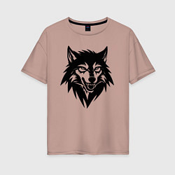 Футболка оверсайз женская Грозный волк в стиле граффити, цвет: пыльно-розовый