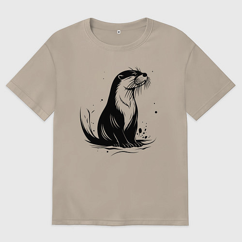 Женская футболка оверсайз Черная выдра в воде / Миндальный – фото 1