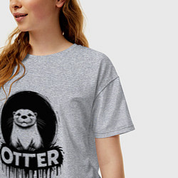 Футболка оверсайз женская Выдра в черном пятне, цвет: меланж — фото 2