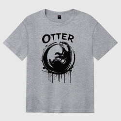 Футболка оверсайз женская Выдра в круге краски, цвет: меланж