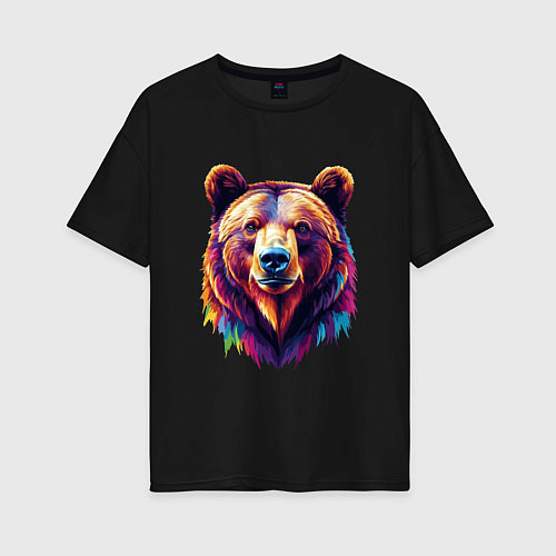 Женская футболка оверсайз Красочный медведь / Черный – фото 1