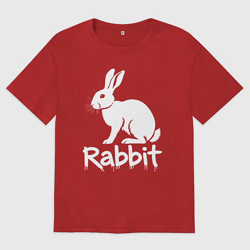 Женская футболка оверсайз Белый кролик / Красный – фото 1