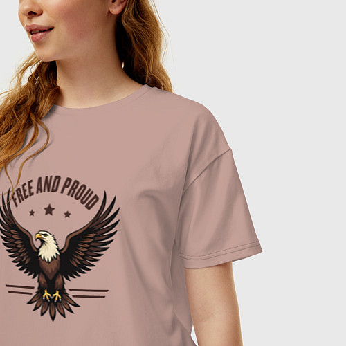 Женская футболка оверсайз Свободный и гордый орёл / Пыльно-розовый – фото 3