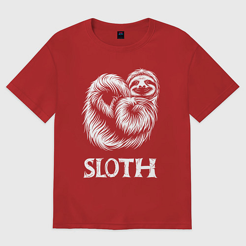 Женская футболка оверсайз Ленивец белый / Красный – фото 1