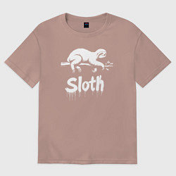 Футболка оверсайз женская Граффити ленивец, цвет: пыльно-розовый