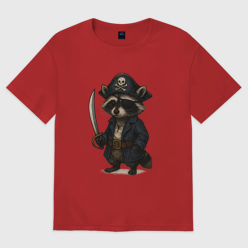 Женская футболка оверсайз Енот пират / Красный – фото 1