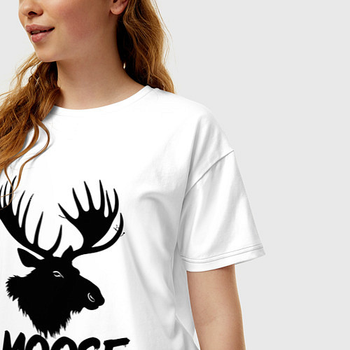 Женская футболка оверсайз Черный лось с рогами / Белый – фото 3