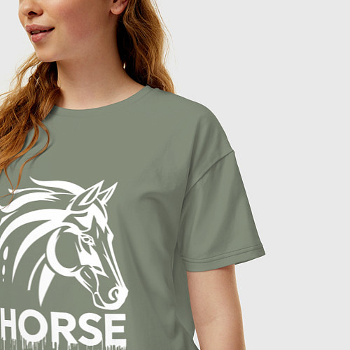 Женская футболка оверсайз Лошадь белой краской / Авокадо – фото 3