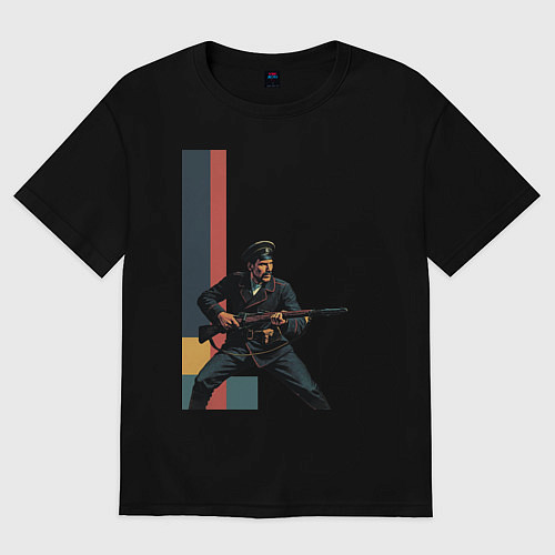 Женская футболка оверсайз Поп-арт, белогвардеец / Черный – фото 1