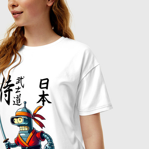 Женская футболка оверсайз Bender bending robot with katana - samurai / Белый – фото 3