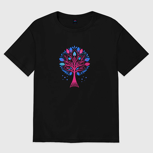 Женская футболка оверсайз Дерево в этническом стиле / Черный – фото 1