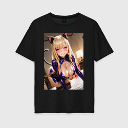 Футболка оверсайз женская Марин Китагава наряде гламурной кисы, цвет: черный