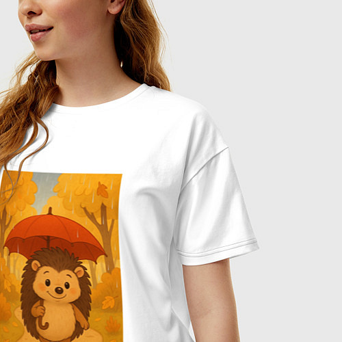 Женская футболка оверсайз Ёжик с зонтом / Белый – фото 3