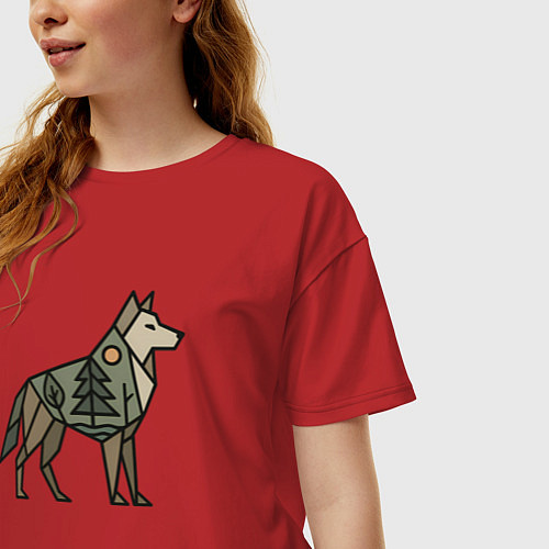 Женская футболка оверсайз Геометрический волк / Красный – фото 3