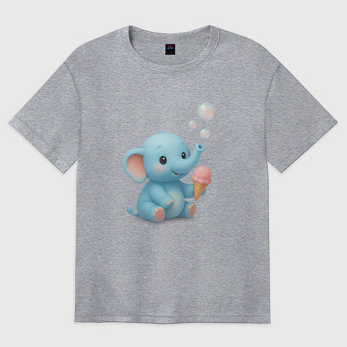 Женская футболка оверсайз Маленький слоненок с мороженым / Меланж – фото 1