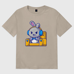 Футболка оверсайз женская Кролик геймер, цвет: миндальный