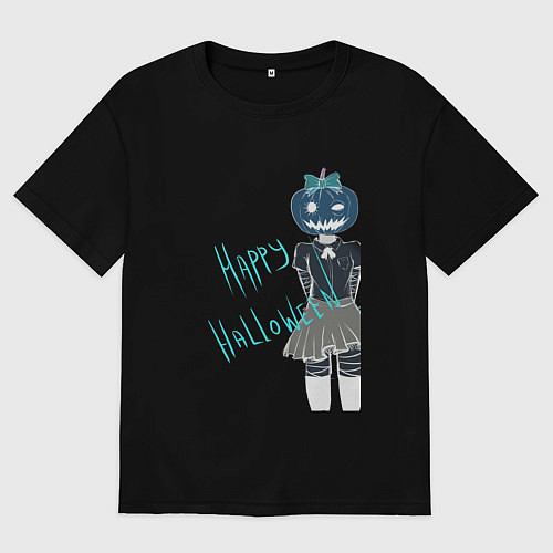 Женская футболка оверсайз Хэллоуин тыквенная ночь / Черный – фото 1