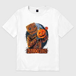 Футболка оверсайз женская Хэллоуин пугало, цвет: белый
