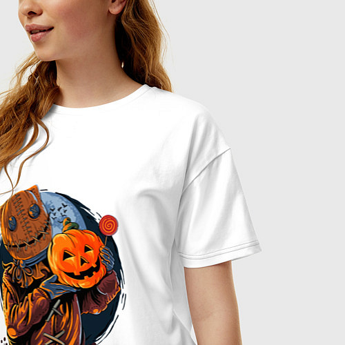 Женская футболка оверсайз Хэллоуин пугало / Белый – фото 3