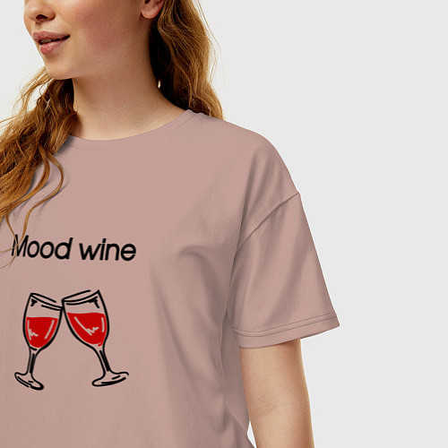Женская футболка оверсайз Mood wine с бокалами красного вина / Пыльно-розовый – фото 3