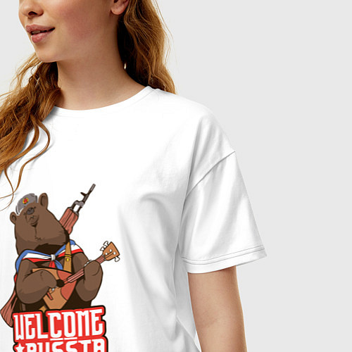 Женская футболка оверсайз Медведь России / Белый – фото 3