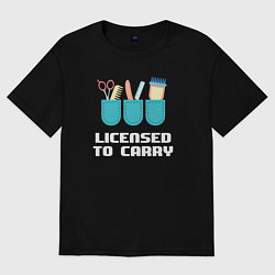 Футболка оверсайз женская Лицензия на перевозку - парикмахеру, цвет: черный