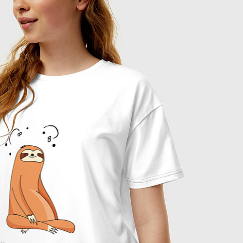 Женская футболка оверсайз Ленивец: не сиди просто так думай что-нибудь / Белый – фото 3