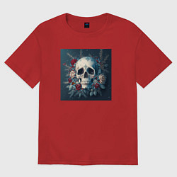 Футболка оверсайз женская Зимний череп, цвет: красный