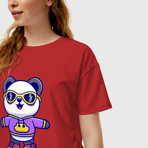 Женская футболка оверсайз Стиль панды / Красный – фото 3