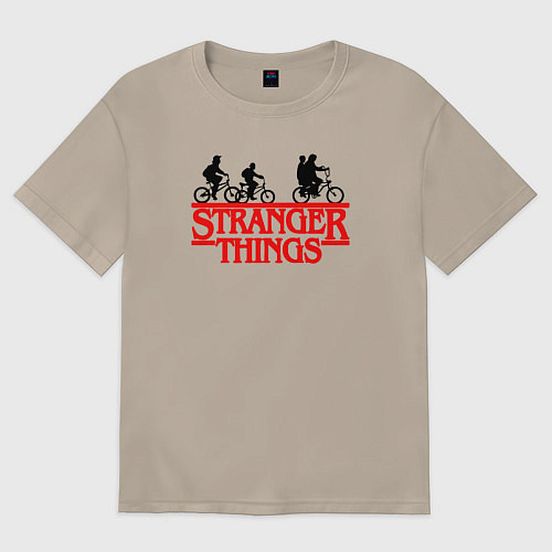 Женская футболка оверсайз Очень странные дела надпись / Миндальный – фото 1