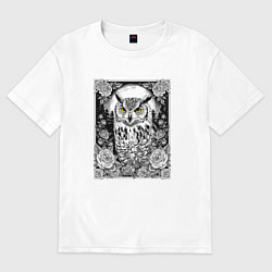Футболка оверсайз женская Филин с розами, цвет: белый